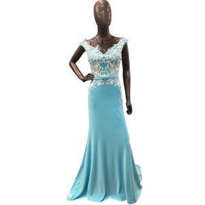Madison James Off The Shoulder Lace Bodice Gown